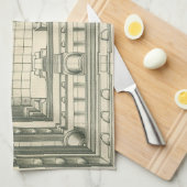 ヴィンテージ建築、アトリウム中庭の遠近法 キッチンタオル (四つ折り)