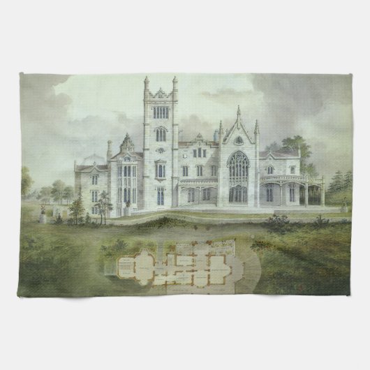 ヴィンテージ建築、フランスのシャトー平面図 キッチンタオル (横)