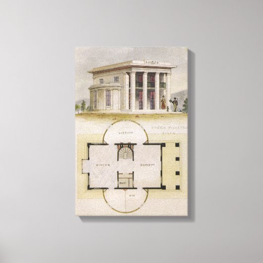 ヴィンテージ建築、フロアプラン、ギリシャヴィラ キャンバスプリント (正面)