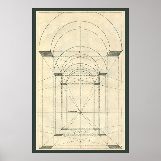 ヴィンテージ建築、ルネサンス様式アーチの透視図 ポスター (正面)