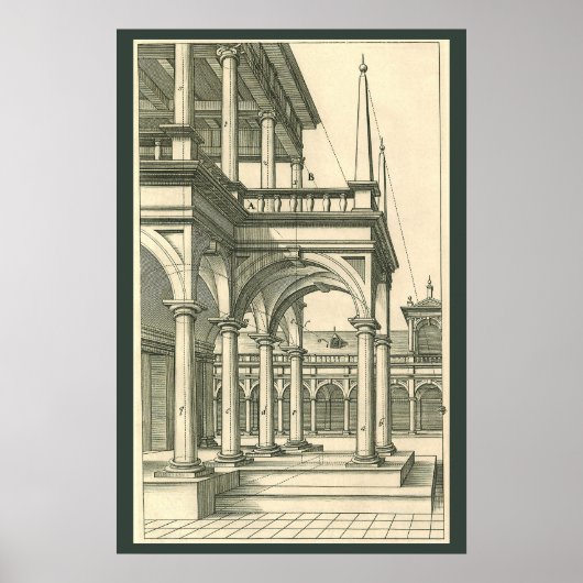ヴィンテージ建築、ローマの中庭(柱あり) ポスター (正面)