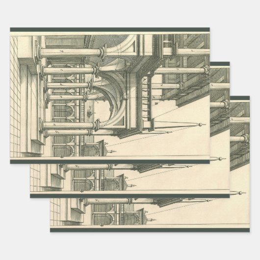 ヴィンテージ建築、ローマの中庭(柱あり) ラッピングペーパーシート (セット)