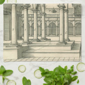 ヴィンテージ建築、古代ローマの列柱を持つ中庭 キッチンタオル (折り畳み)