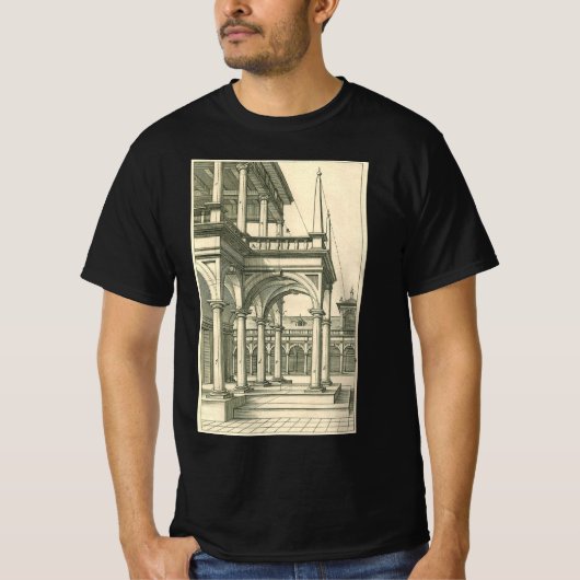 ヴィンテージ建築、古代ローマの列柱を持つ中庭 Tシャツ (正面)