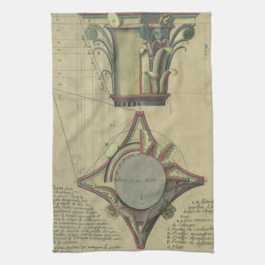 ヴィンテージ建築、装飾キャピタルクラウン キッチンタオル (縦)