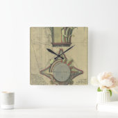 ヴィンテージ建築、装飾キャピタルクラウン スクエア壁時計 (ホーム)