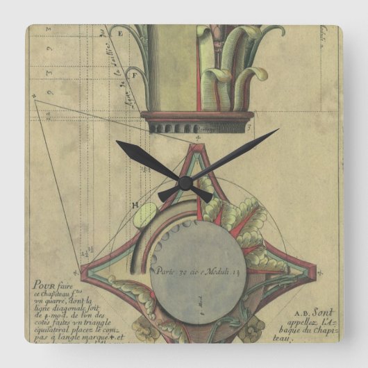 ヴィンテージ建築、装飾キャピタルクラウン スクエア壁時計 (正面)