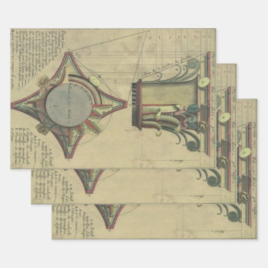 ヴィンテージ建築、装飾キャピタルクラウン ラッピングペーパーシート (セット)