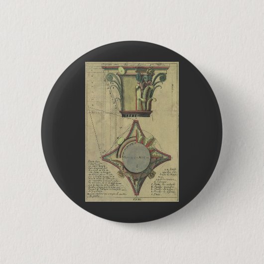 ヴィンテージ建築、装飾キャピタルクラウン 缶バッジ (正面)