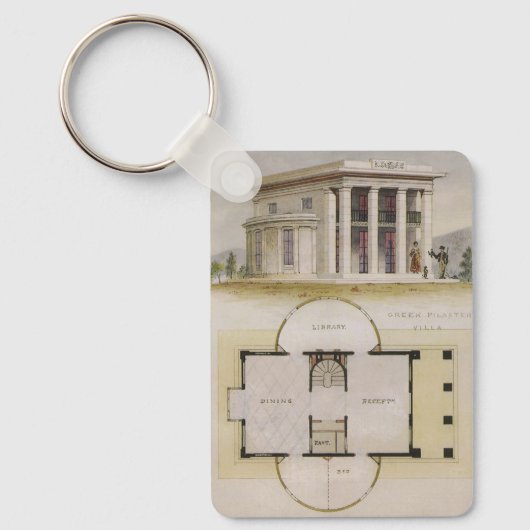 ヴィンテージ建築、間取り図、ギリシャの別荘 キーホルダー (正面)