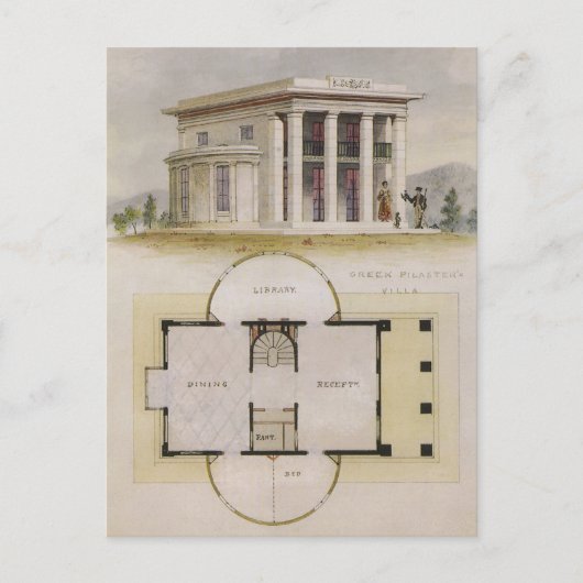 ヴィンテージ建築、間取り図、ギリシャの別荘 ポストカード (正面)