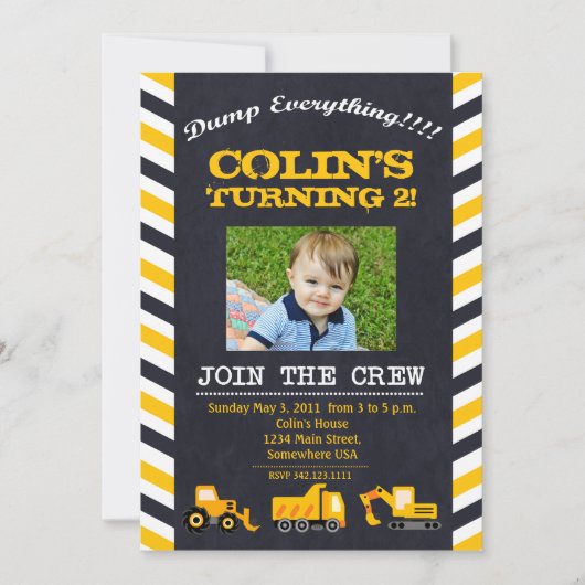 ヴィンテージ建設誕生日パーティー招待状 招待状 (正面)