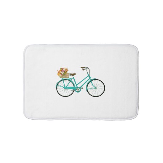 ヴィンテージ式花籠ターコイズ バスマット (正面)