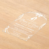 ヴィンテージ弓とリボン結婚アーチ アクリル招待状 (レイダウン)