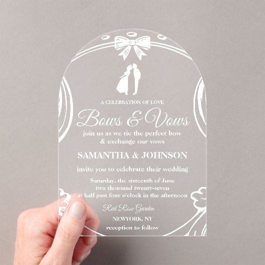 ヴィンテージ弓とリボン結婚アーチ アクリル招待状 (インサイチュ (ポータブル))