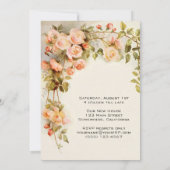 ヴィンテージ引っ越し祝いパーティー、アンティークピンクのバラ花 招待状 (裏面)