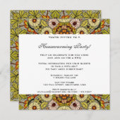 ヴィンテージ引っ越し祝いパーティー、ガーデンフラワー蝶 招待状 (正面/裏面)