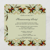 ヴィンテージ引っ越し祝いパーティー、ハミングバードフローラ花 招待状 (正面/裏面)