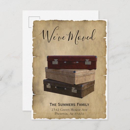 ヴィンテージ引越しのお知らせ 引越しました スーツケース 案内ポストカード (正面/裏面)