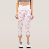 ヴィンテージ彫りフランスのフローラファンタジートイルピンク カプリレギンス (正面)