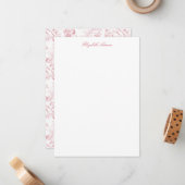 ヴィンテージ彫りフランスのフローラファンタジートイルピンク ノートカード (正面/裏面インサイチュ)