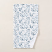 ヴィンテージ彫りフランスのフローラファンタジートイルブルー バスタオルセット (ハンドタオル)