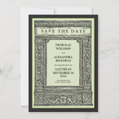 ヴィンテージ彫りフレーム日付の保存(セージ/黒) セーブザデート (正面)