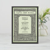 ヴィンテージ彫りフレーム日付の保存（セージ/黒） セーブザデート (スタンド正面)