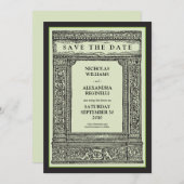 ヴィンテージ彫りフレーム日付の保存(セージ/黒) セーブザデート (正面/裏面)