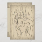 ヴィンテージ彫り木材結婚式招待状 招待状 (正面/裏面)