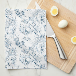 ヴィンテージ彫フランスのりフローラファンタジーToile-Blue キッチンタオル