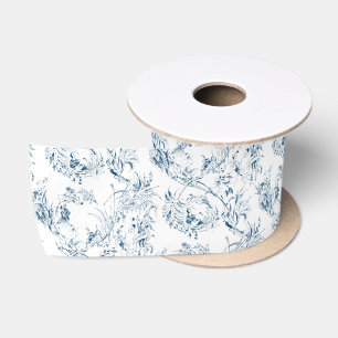ヴィンテージ彫フランスのりフローラファンタジーToile-Blue サテンリボン