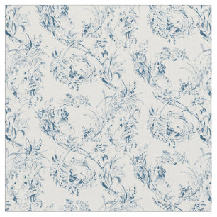 ヴィンテージ彫フランスのりフローラファンタジーToile-Blue ファブリック