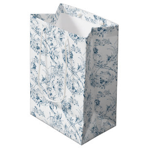 ヴィンテージ彫フランスのりフローラファンタジーToile-Blue ミディアムペーパーバッグ