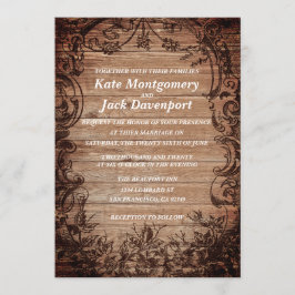 ヴィンテージ彫刻木材結婚式招待状 招待状