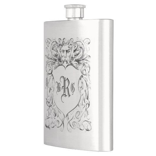 ヴィンテージ彫刻紋章モノグラム フラスク (左)