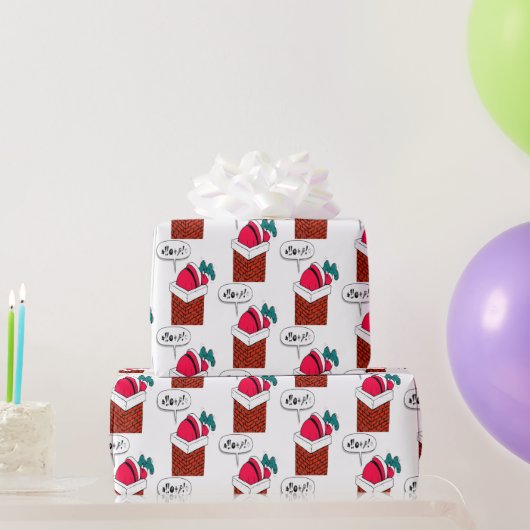 ヴィンテージ得サンタが煙突に詰まった ラッピングペーパー (パーティーギフト)