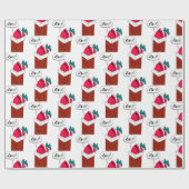 ヴィンテージ得サンタが煙突に詰まった ラッピングペーパー (フラット)