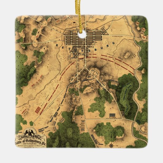 ヴィンテージ復元ゲチスバーグの戦いの地図、クリスマス セラミックオーナメント (正面)