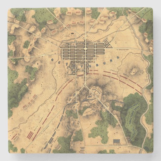 ヴィンテージ復元ゲチスバーグの戦いの地図， 1863 ストーンコースター (正面)