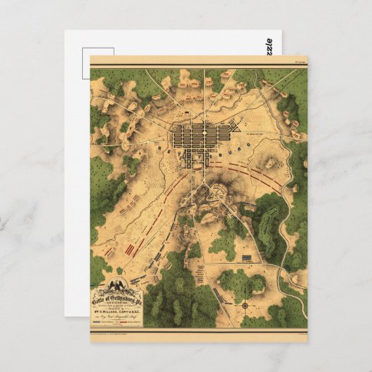 ヴィンテージ復元ゲチスバーグの戦いの地図， 1863 ポストカード (正面/裏面)