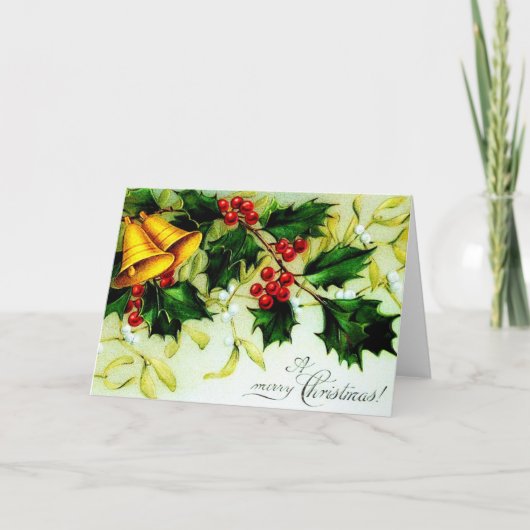 ヴィンテージ復帰ベルとホリークリスマス シーズンカード (正面)