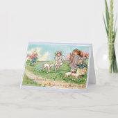 ヴィンテージ復活祭の子どもと子羊イースター シーズンカード (正面)