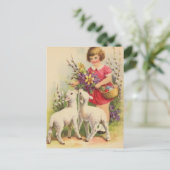 ヴィンテージ復活祭の子どもと子羊 ポストカード (スタンド正面)