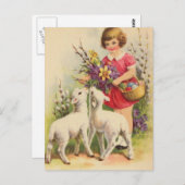 ヴィンテージ復活祭の子どもと子羊 ポストカード (正面/裏面)