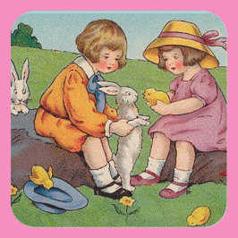 ヴィンテージ復活祭の少年と少女 スクエアシール