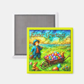 ~ヴィンテージ復活祭の少年~復活祭の卵~ マグネット (正面/裏面)