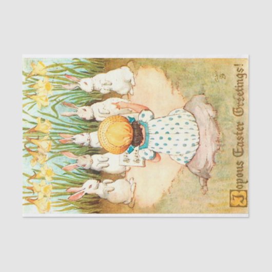 ヴィンテージ復活祭の挨拶で歌うバニー 薄葉紙 (正面)