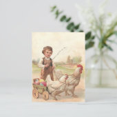 ヴィンテージ復活祭の鶏と少年 ポストカード (スタンド正面)