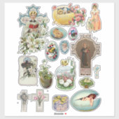 ヴィンテージ復活祭バニーの子ども動物がアートを超える シール (シート)